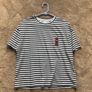 Large black and white striped coke bottle t-shirt